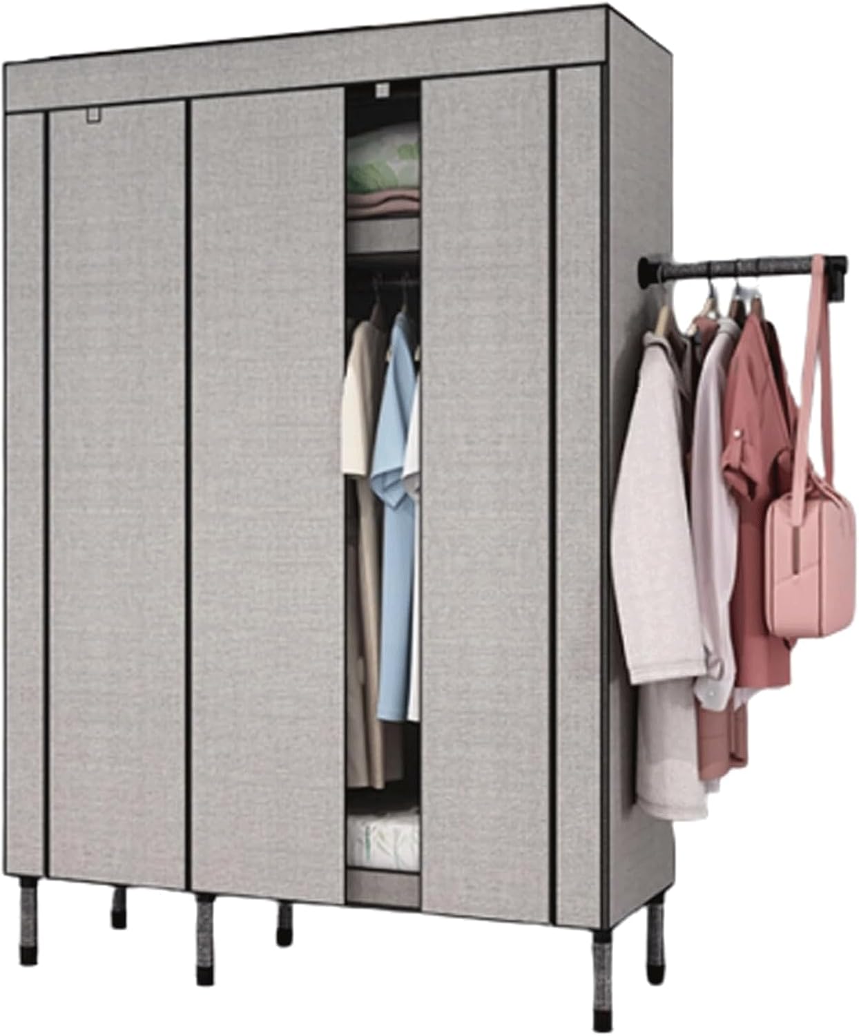 Portable Closet Wardrobe Galvanized Pipe Clothes Closet with External Hanging Rod Portable Wardrobe Closet for Bedroom Wardrobe Closet Spacious