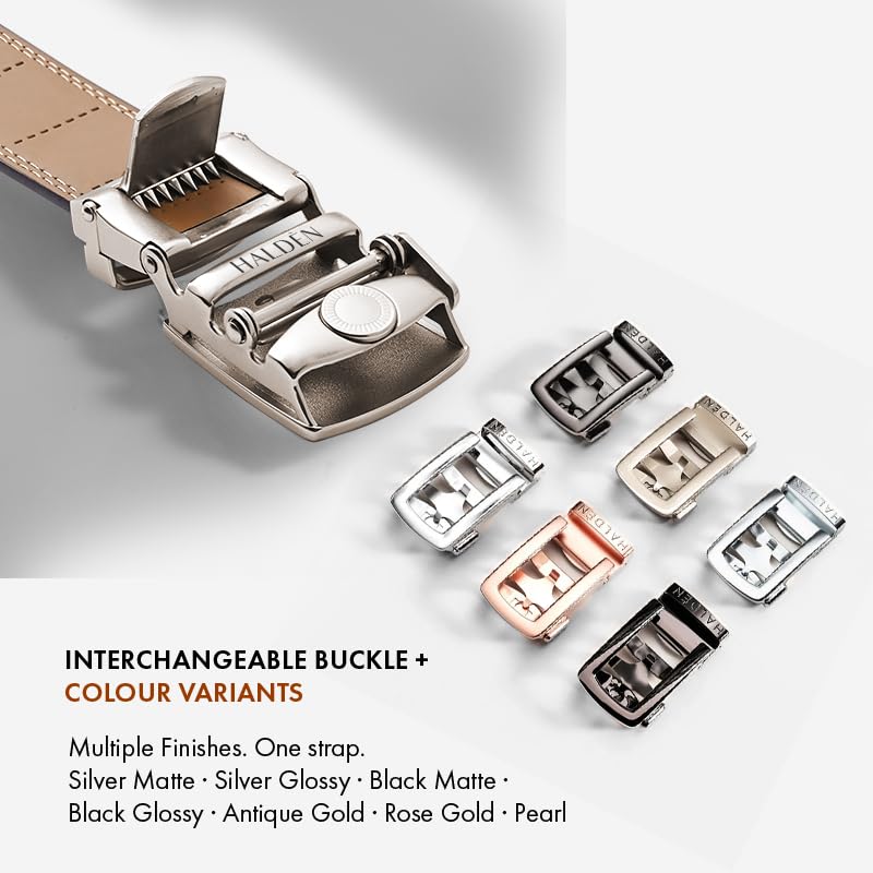 Image of HALDEN THEO Tan Belt For Men Leather Original (Adjustable Fits Up to 44 Inch Waist) Ratchet Strap with Classic Buckle & Magnetic Auto-lock