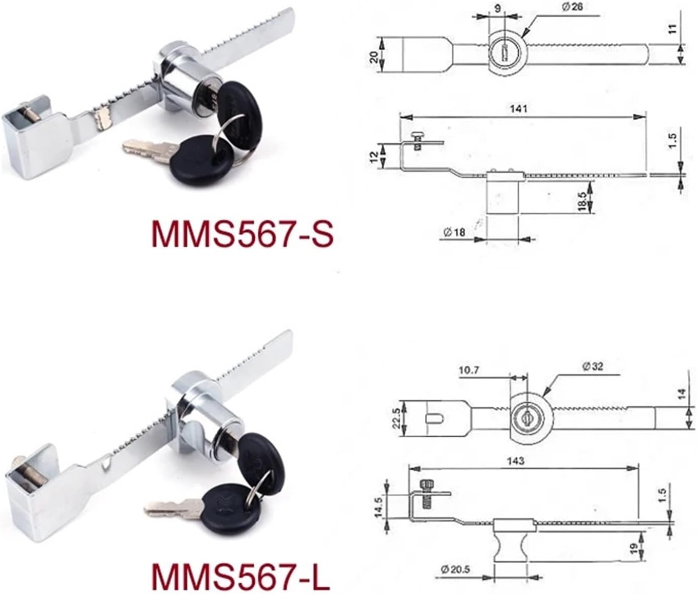 Sliding Glass Door Lock Window Cinet Latch 2 Keys for Wardrobe Office Showcase MMS567 1Pcs(JS Keyed Alike)