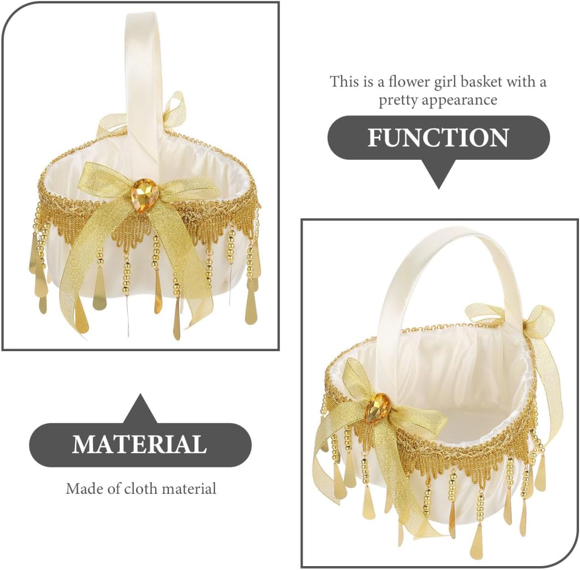 Cabilock Rustic Flower Girl Baskets for Wedding Lace Flower Basket Heart Design Gold Bowknot for Wedding Party Supplies
