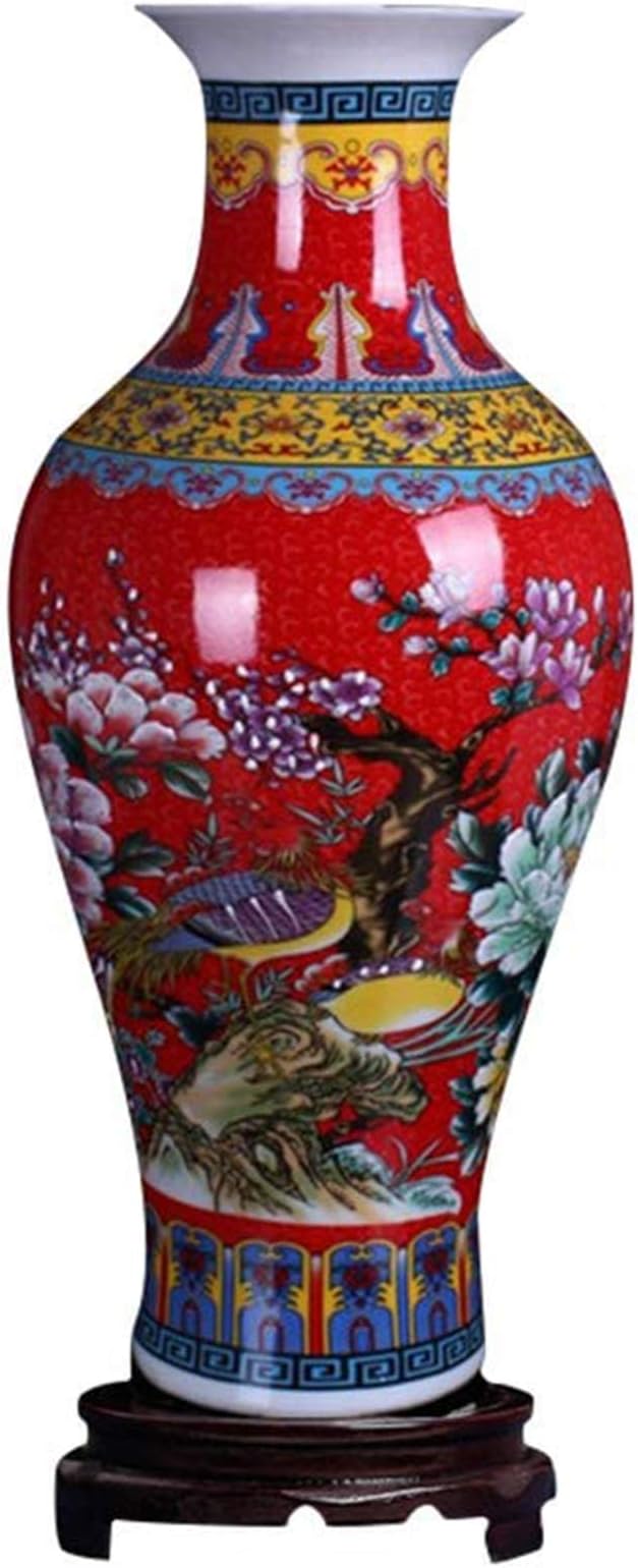 ufengke Jingdezhen Large Fishtail Ceramic Floor Vase,Flower Vase Handmade Home Decorative Vase,Height 18.11"(46cm),Red