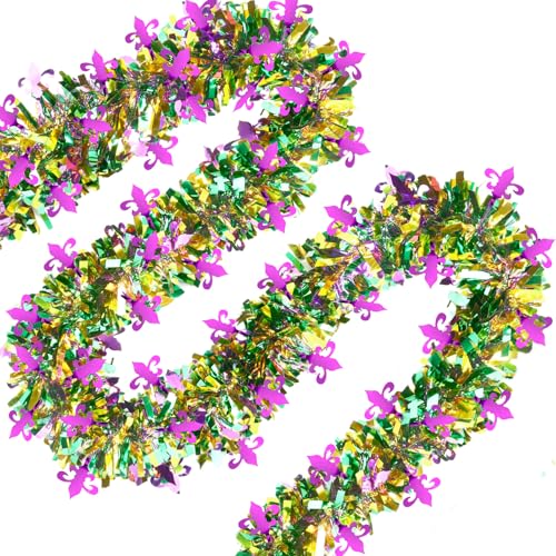 MARFOREVER 3 Pcs Mardi Gras Tinsel Garland Party Decorations 19.7 Ft