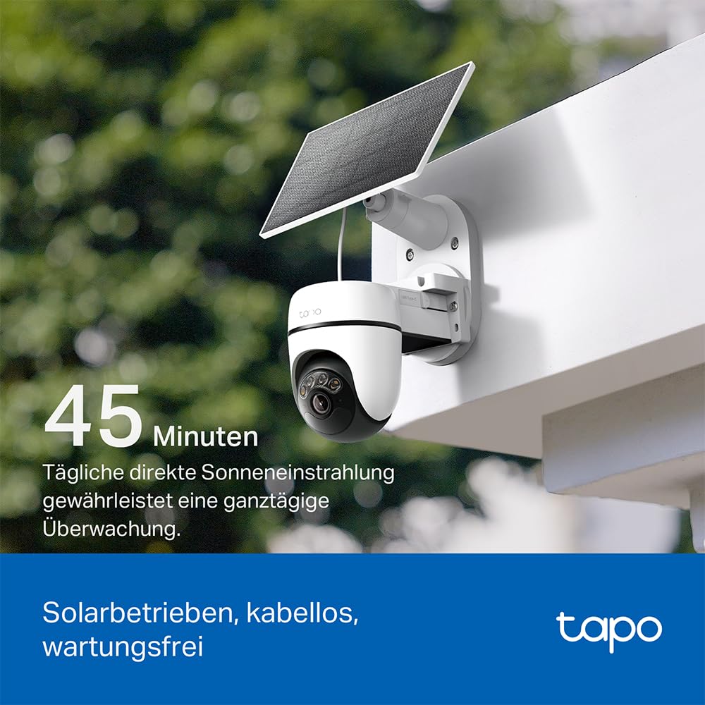 Tapo C610 KIT 2K 360° Solar Überwachungskamera Außen (Akku 6700 mAh, Farbnachtsicht, WLAN 2,4 GHz, KI-Erkennung, Licht- & Ton-Alarm, lokale Speicherung über microSD-Karte oder H500-Homebase)