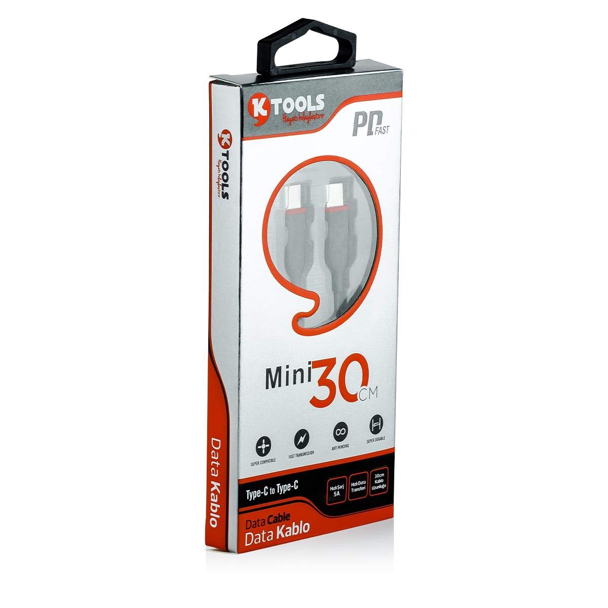 Ktools Mini PD 30 cm Type C Android Data Şarj Kablosu