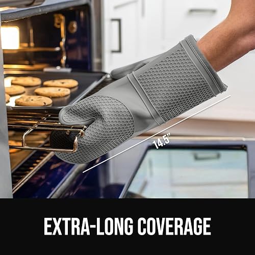 Miniatura 106 de GORILLA GRIP Juego de 4 manoplas de horno de silicona suave sin BPA y soportes para ollas, resistentes al calor, forro de algodón grueso, agarre Rojo