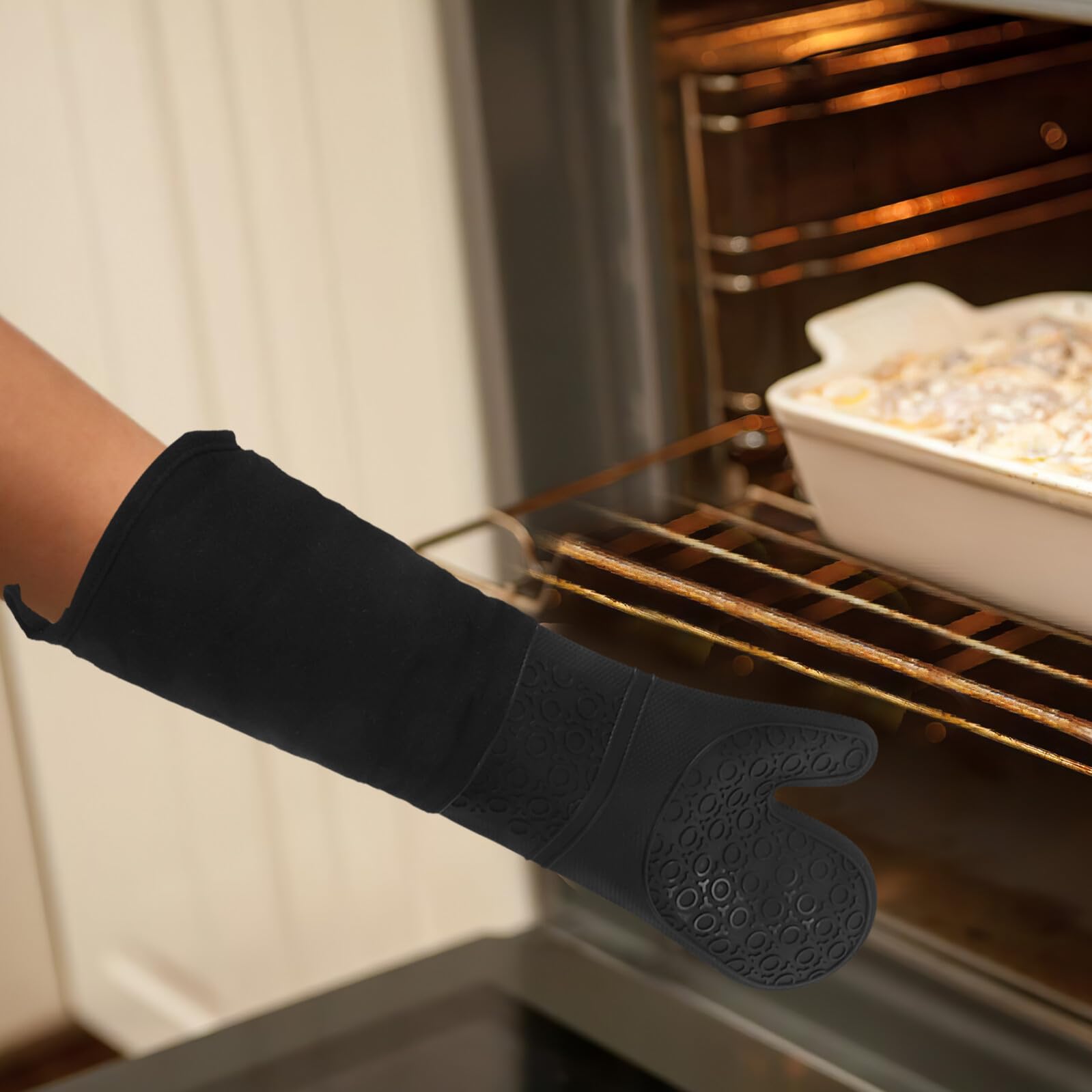 COLLBATH Ofenhandschuhe Hitzebeständig aus Silikon Lange Backhandschuhe für Ofen und Grill und rutschfest