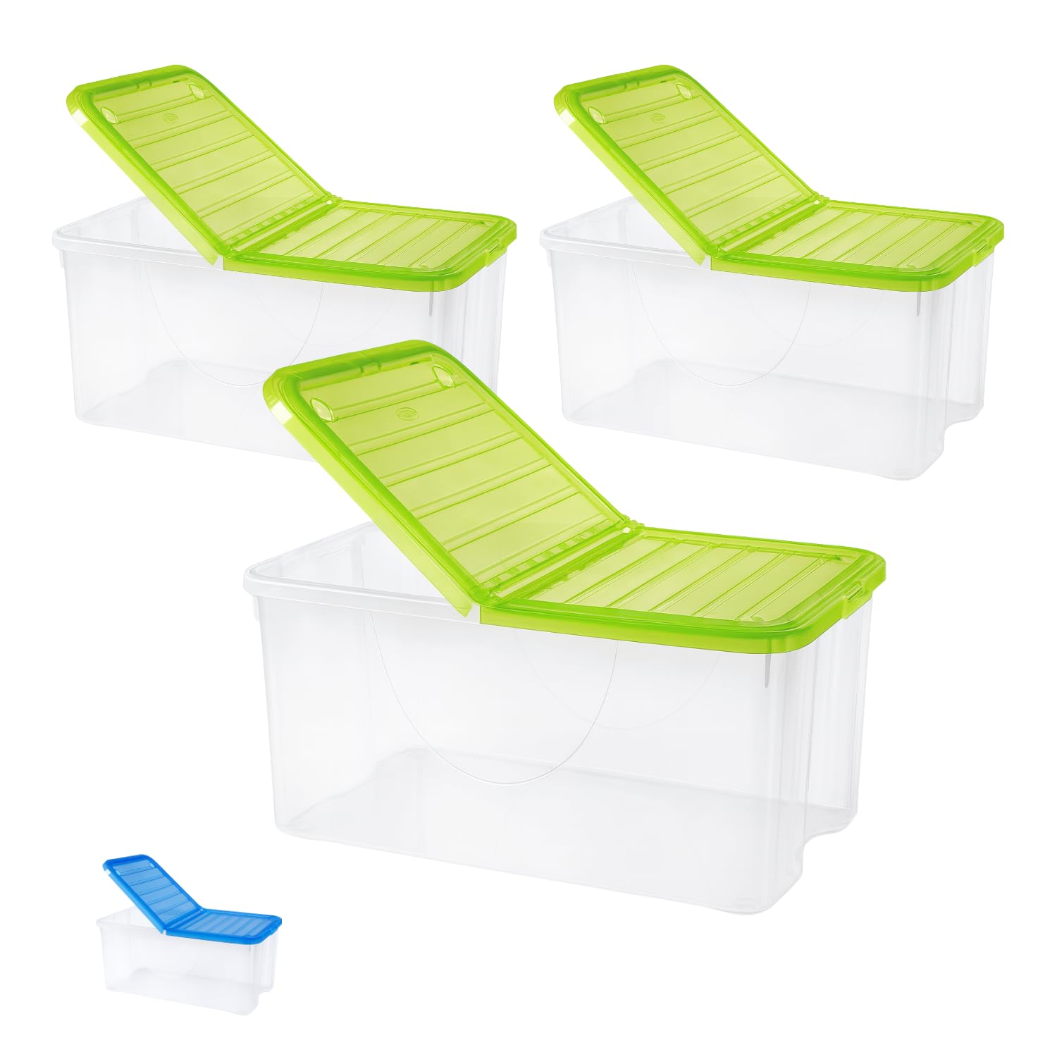 PALUPLUS 3 Contenitori Portabiancheria, misura 57x39x25,7 cm e capacità 41,5 Lt, Box Trasparente con Coperchio Pieghevole, Organizer salvaspazio per Scarpe, Vestiti, Giocattoli -1293C -4,5 (Verde)