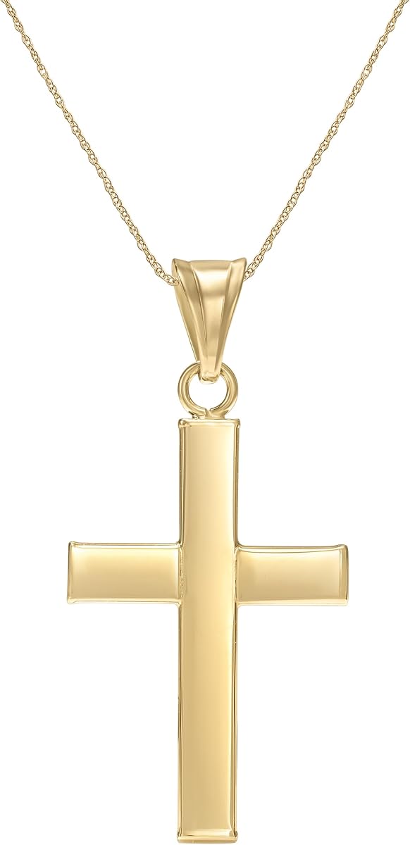 Amanda Rose Collection Petite Gold Cross Pendant for Women – Choice of 14K Yellow or White Gold – Real Gold Cross Necklace Charm, Pendant Only or with Adjustable Gold Chain