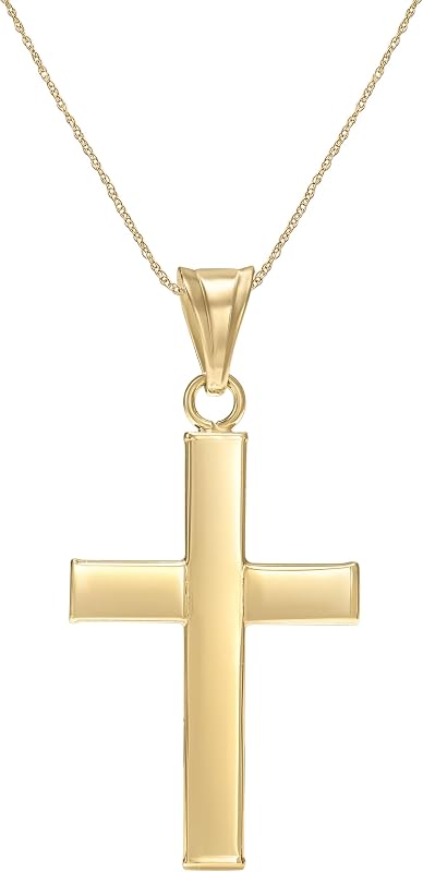 Amanda Rose Collection Petite Gold Cross Pendant for Women – Choice of 14K Yellow or White Gold – Real Gold Cross Necklace Charm, Pendant Only or with Adjustable Gold Chain