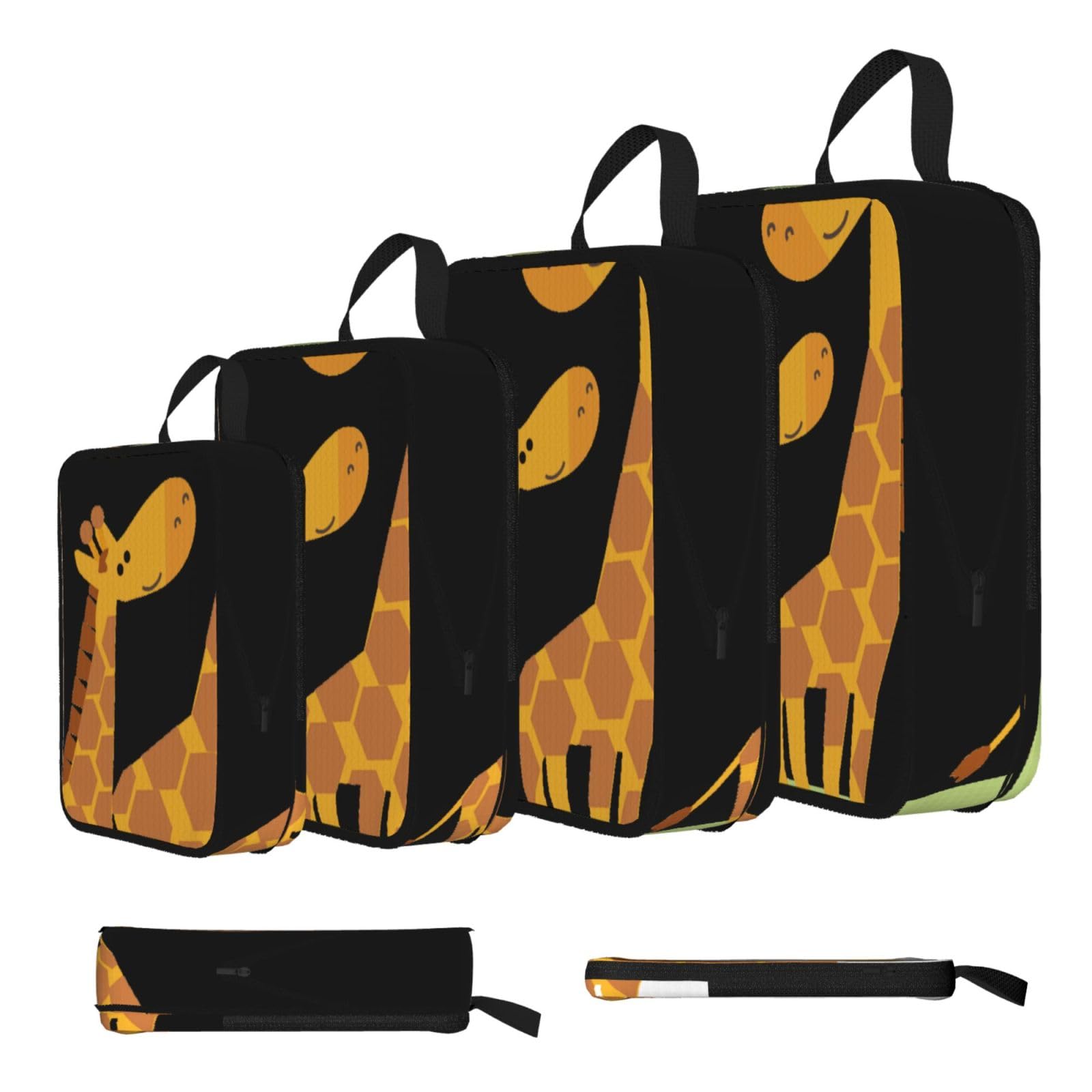 Giraffe Print Compression Packing Cubes 4-Piece Set With Multi- Compartment Travel Bag, Waterproof Suitcase Organiser Bags