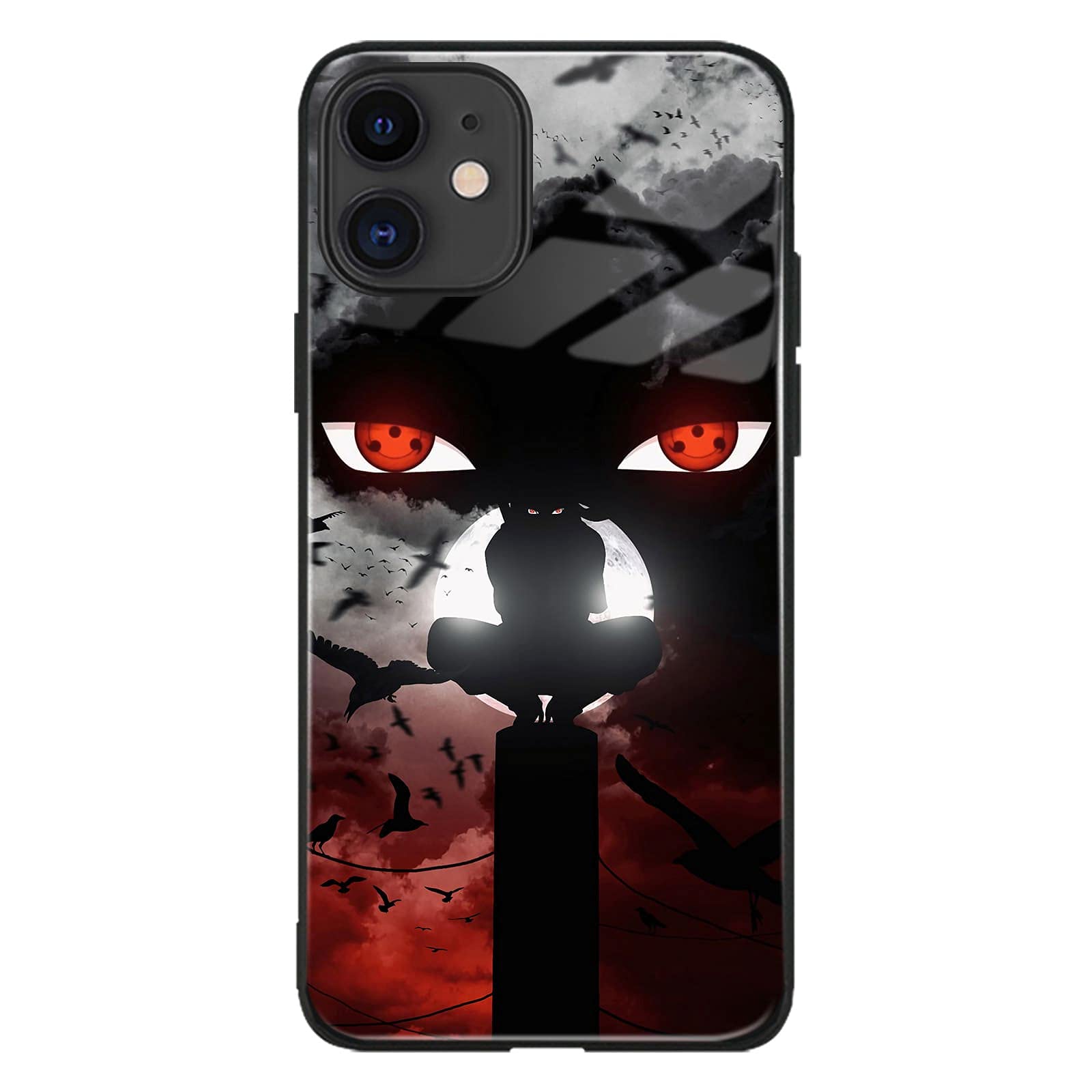 Itachi Uchiha Sharingan with Crows Cover Shell Japanese Anime Manga Anti-Drop Phone Case Compatible with (Tempered glass case, iPhone XR)