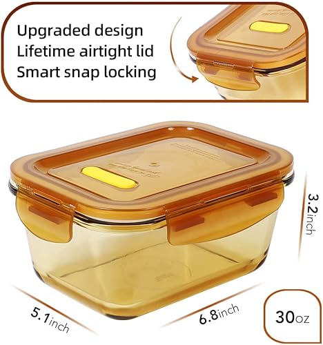 Miniatura 2 de Paquete de 8 recipientes de vidrio ámbar para preparación de comidas, aptos para microondas, recipientes de almacenamiento de alimentos de vidrio