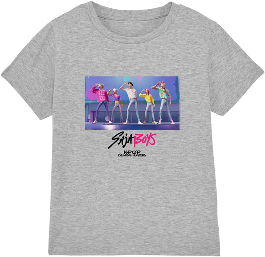 Unisex Kids Kpop Demon Hunters Saja Boys Soda Pop Dance Kids T Shirt, White T-Shirt
