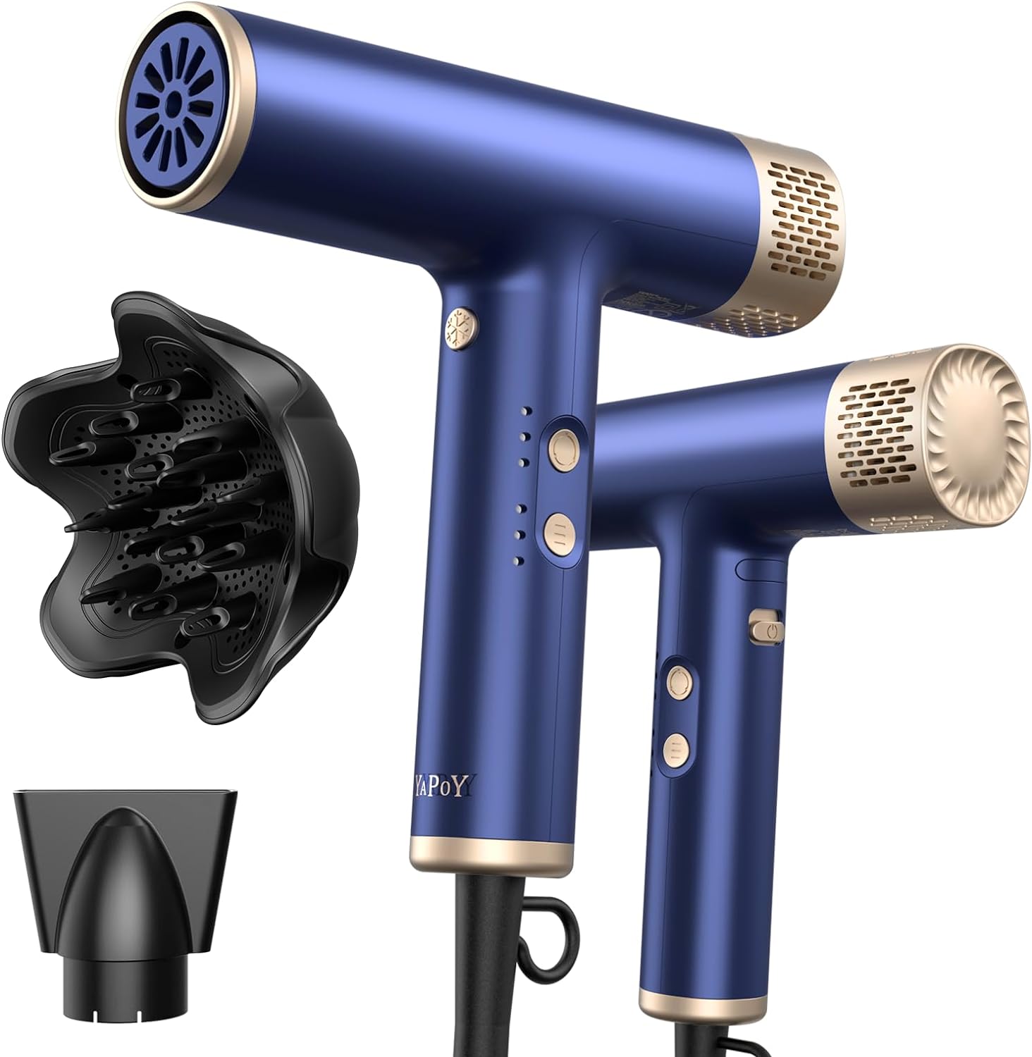YAPOY Professionele haardroger met diffuser, haardroger met 200 miljoen ionen, sneldrogend, met 110.000 omw/min, hoge snelheid, intelligente thermische bediening, blauw