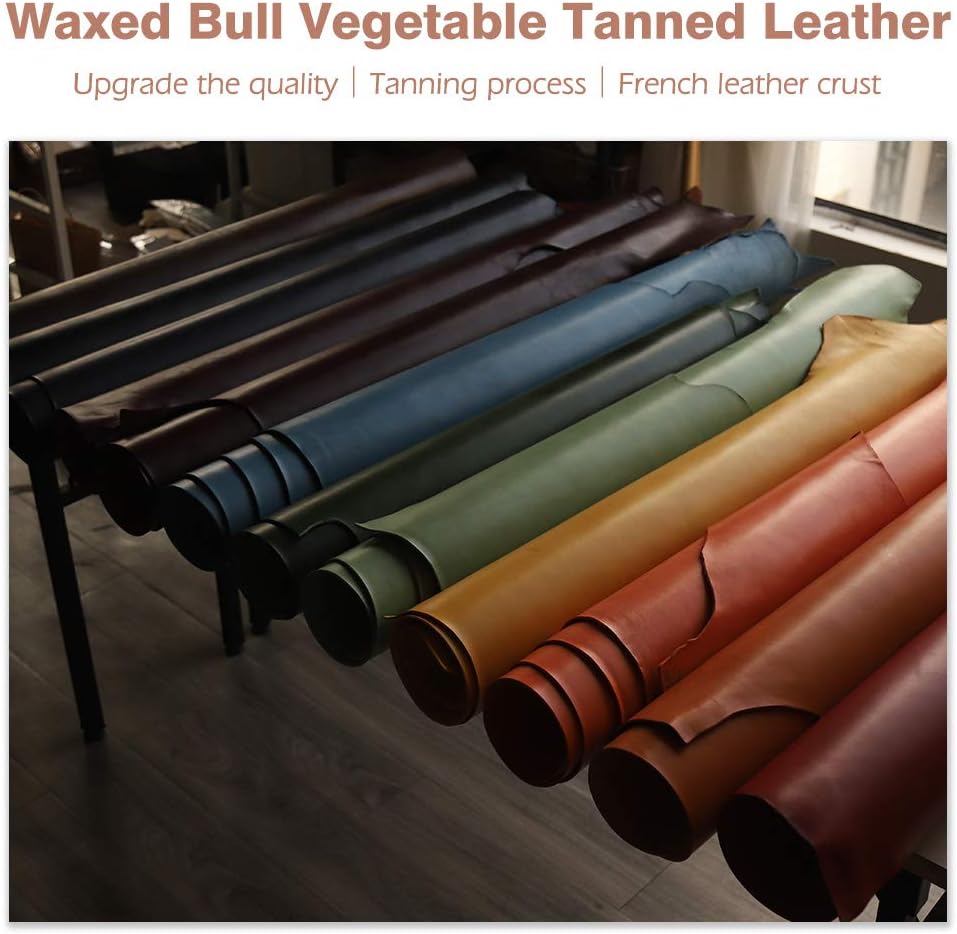 WUTA New Waxed Bull Vegetable Tanned Leather Piece Quality DIY Genuine Leather Material Full Grain Cowhide,12 inchX12 inch Tokyo Orange