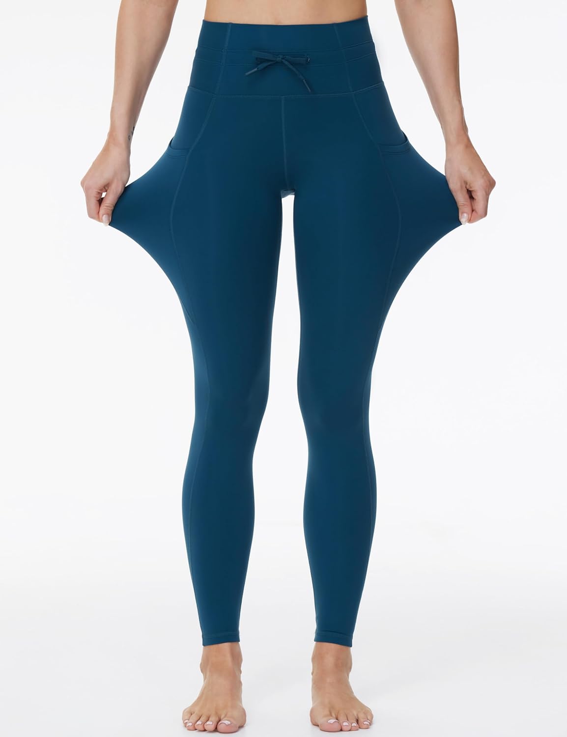 THE GYM PEOPLE Women's High Waist Drawstring Stretchy Workout Leggings Ultra Soft Tummy Control Yoga Pants with Pockets - Image 2