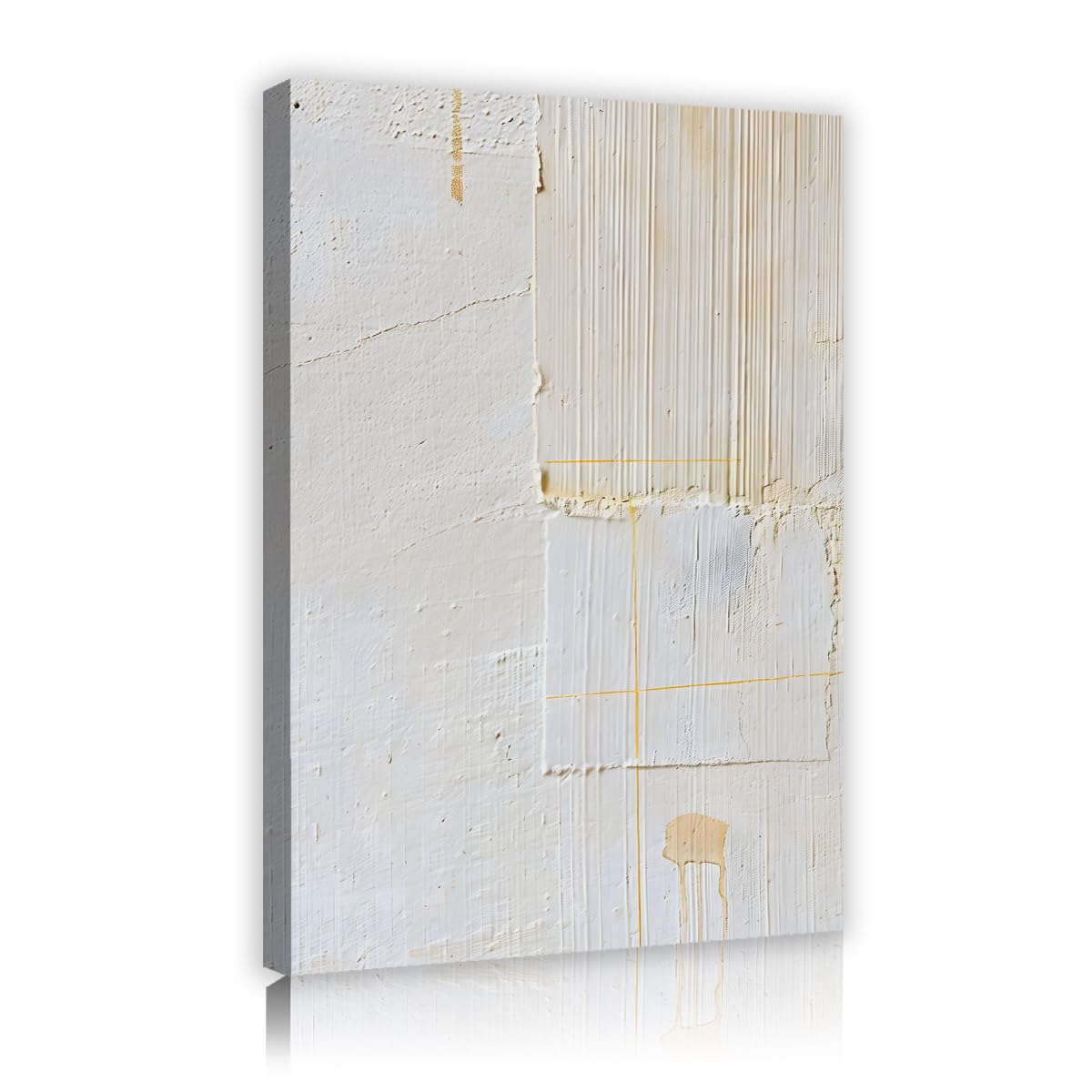 TOANGWALL Abstract Minimalist Beige Canvas Wall Art Plaster Texture Line Geometric Poster Prints Modern Neutral Tone Picture Painting for Office Lounge Hotel Decor 75x115cm