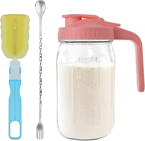 Miniatura 30 de Jarra de vidrio Mason Jar - Jarra de leche materna de 32 onzas con tapa de boquilla para vertido, sellado hermético, ideal para café frío, jugo