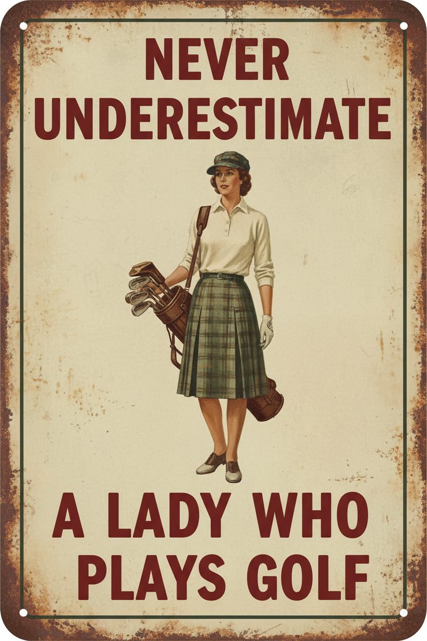 Golf Vintage Tin Sign for Home Club Decor Never Underestimate a Woman Who Plays Golf Wall Decoration 12 * 8inch