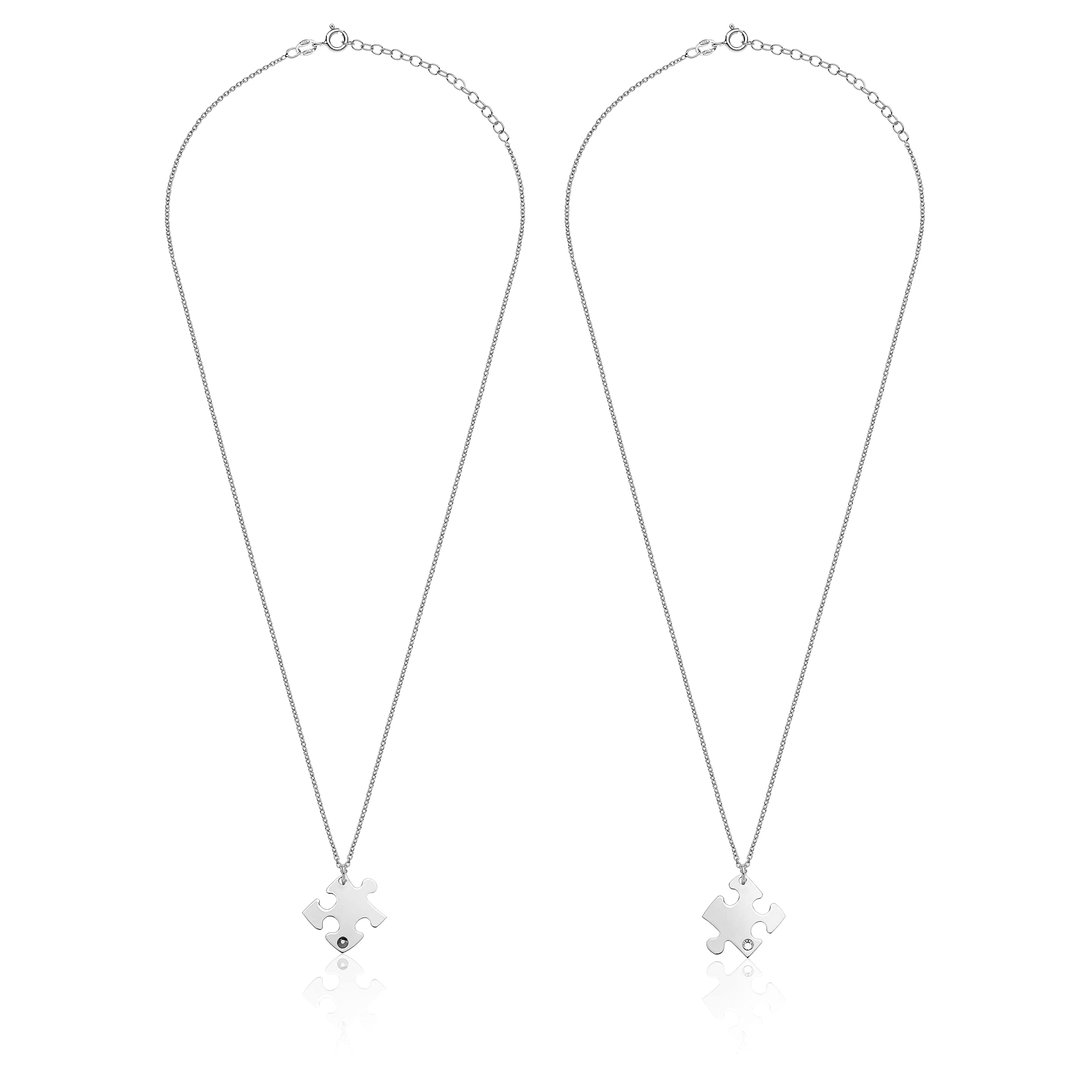 Aka Gioielli® - Collana per 2 in Argento 925 Rodiato con Ciondolo Puzzle Coppia con Zircone, Regalo per Fidanzati o Amici