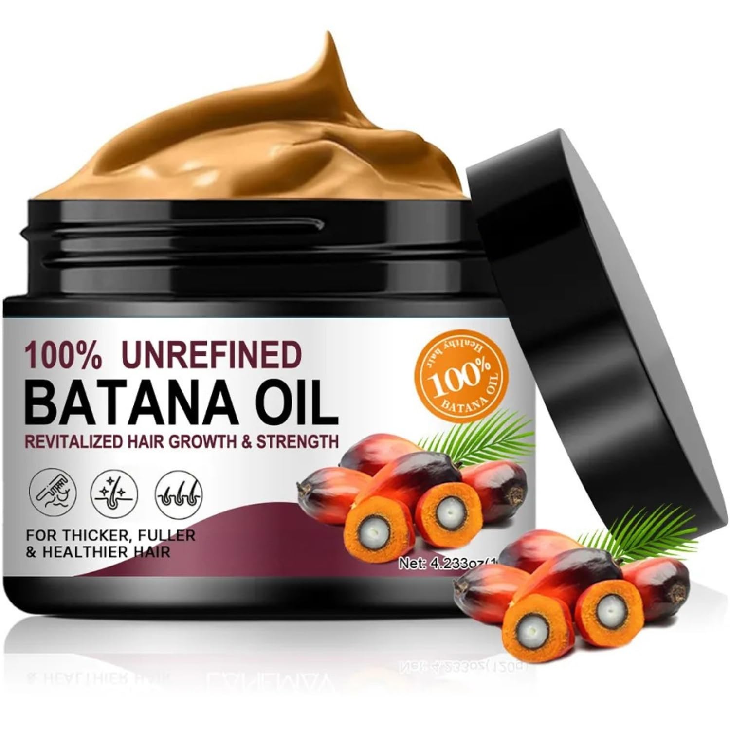 100% Unrefined Raw Batana Oil for Hair Growth Dr. Sebi Organic Pure from Honduras with Keratin, Coffee Extract & Other Ingredients to Enhance Efficacy for Thicker, Strengt