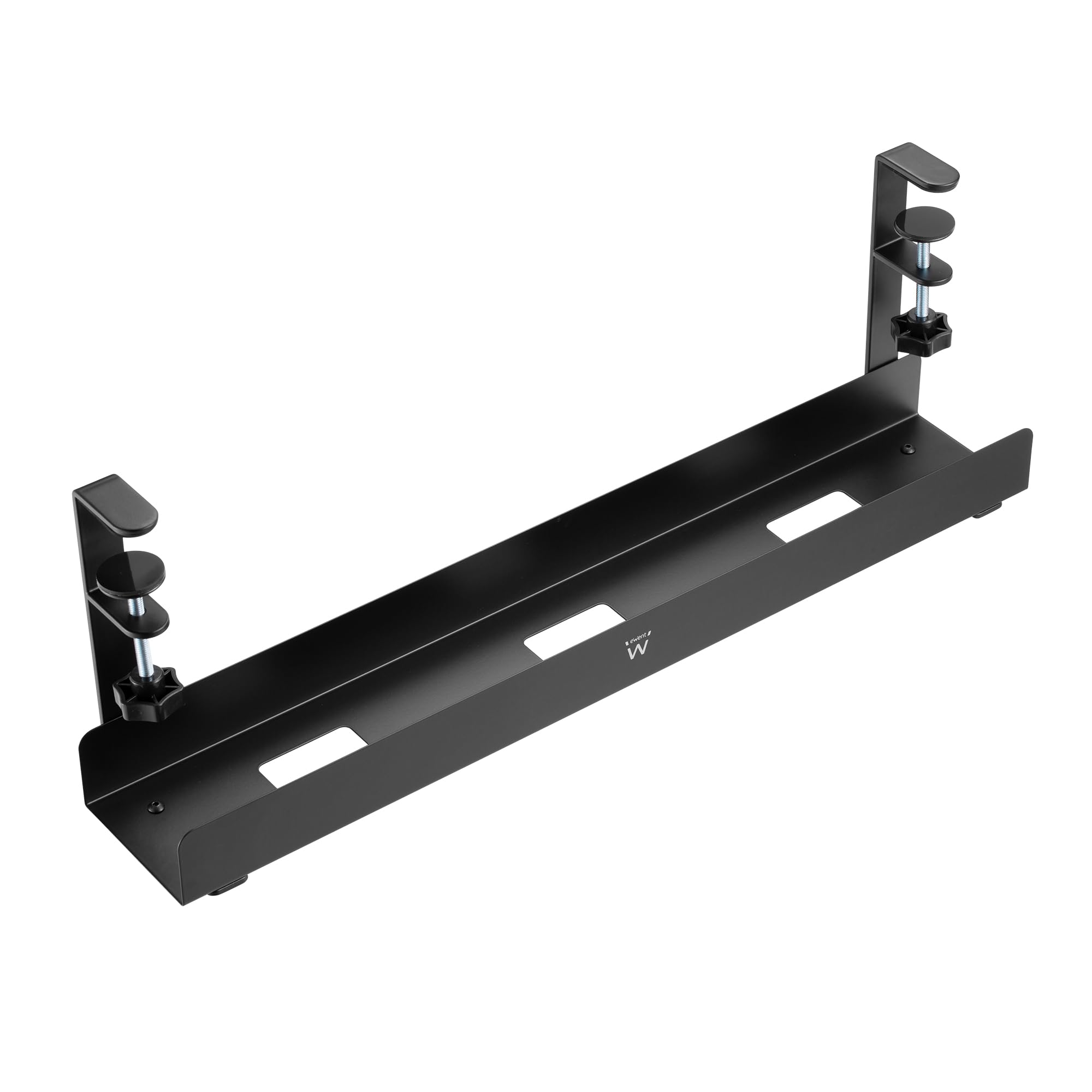 Ewent Plateau de Gestion des Câbles sous Le Bureau, Chemin de Câbles en Métallique pour La Gestion des Câbles et des Multiprises, Support de Pince, Noir, 5kg Max, Plateau 60x10,5x20,7cm