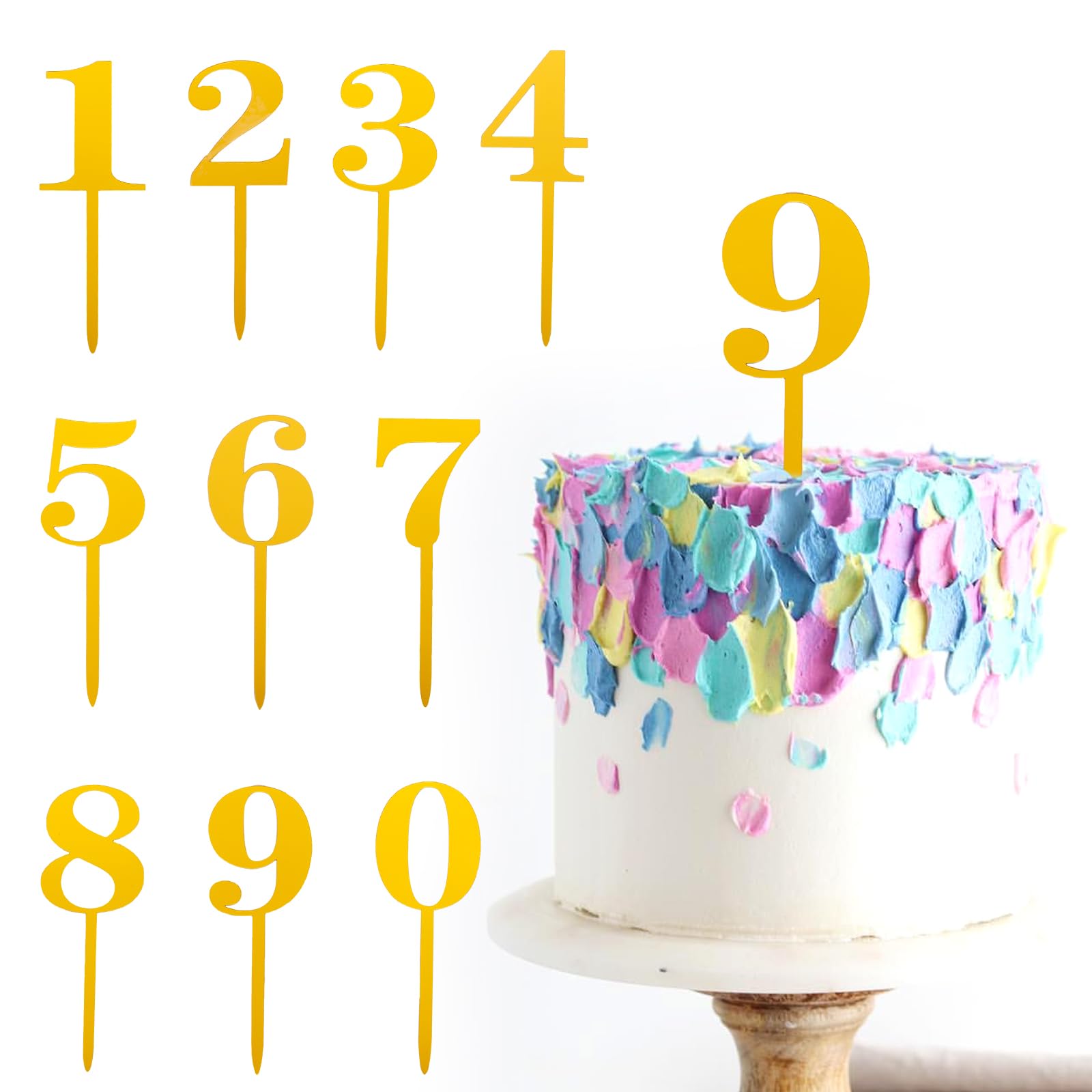 Acrylic Numbers 0-9 Gold Cake Toppers for Happy Birthday, Wedding, Party Cupcake Decorations - Reusable DIY Cake Decorations