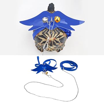 MANON ROSA Turtle Harness and Leash Set with Wings - Adjustable Pet Tortoise Walking Rope for Outdoor Training Small Animal Supplies Reptile Bearded Dragon Medium,Blue