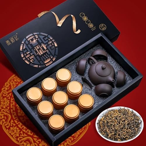 2023 New Jinjunmei Black Tea - Chinese Top10 Famous Tea - Wuyi Mountains Tea From Fujian China Golden Beautiful Eyebrow金骏眉红茶90G (Teapot Included), Gift Box Included #TOP22