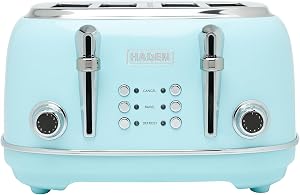 HADEN 75005 HERITAGE 4-Slice, Wide Slot Toaster with Browning Control, Cancel, and Defrost Settings in Light Blue Turquoise