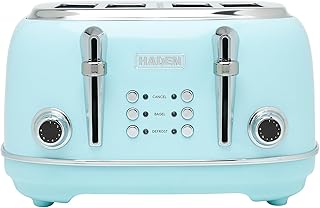 Haden Heritage 4 Slice Wide Slot Stainless Steel Toaster with Adjustable Browning Control & Non-Slip Feet, Turquoise & Chrome