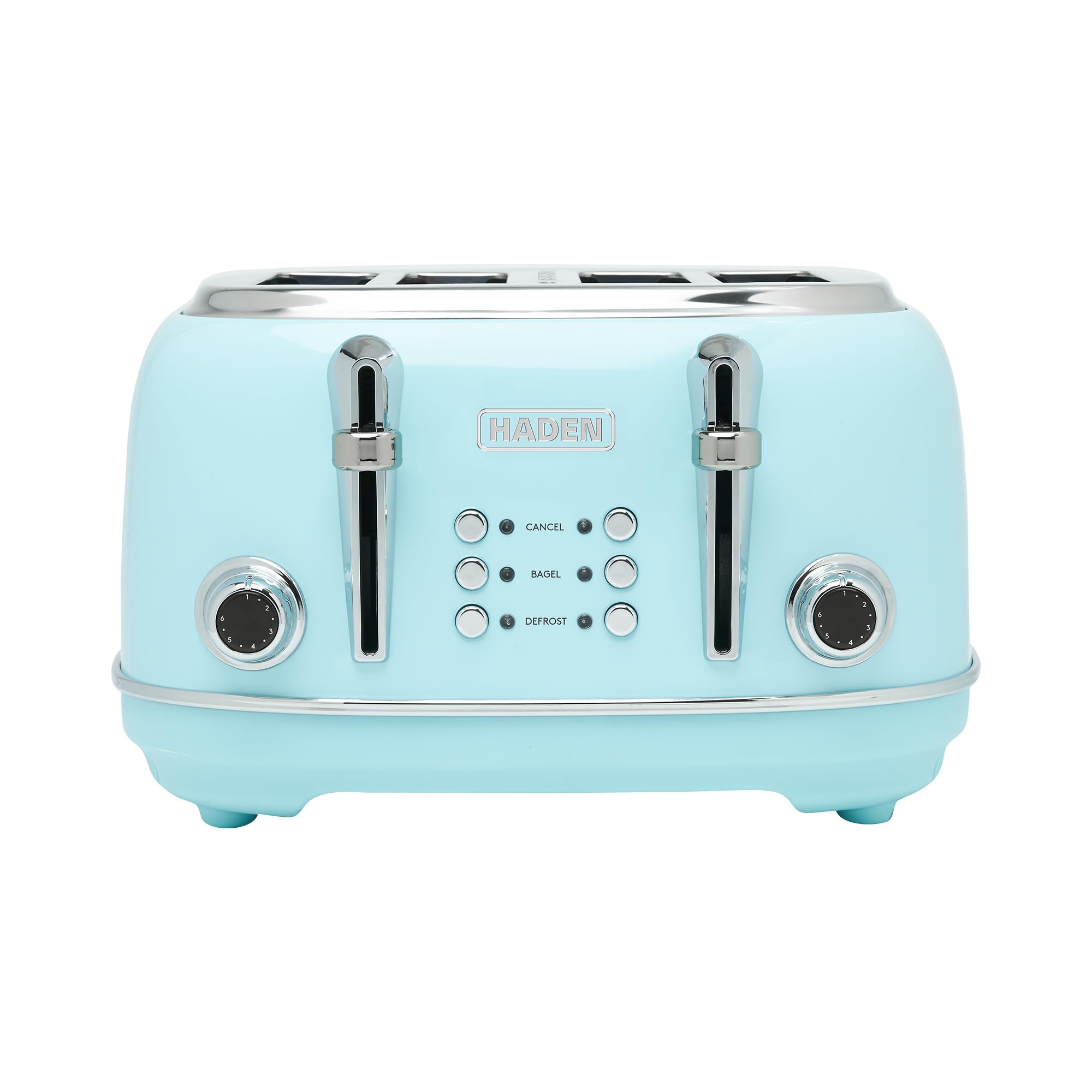 HADENHeritage 4 Slice Wide Slot Stainless Steel Toaster with Adjustable Browning Control & Non-Slip Feet, Turquoise & Chrome