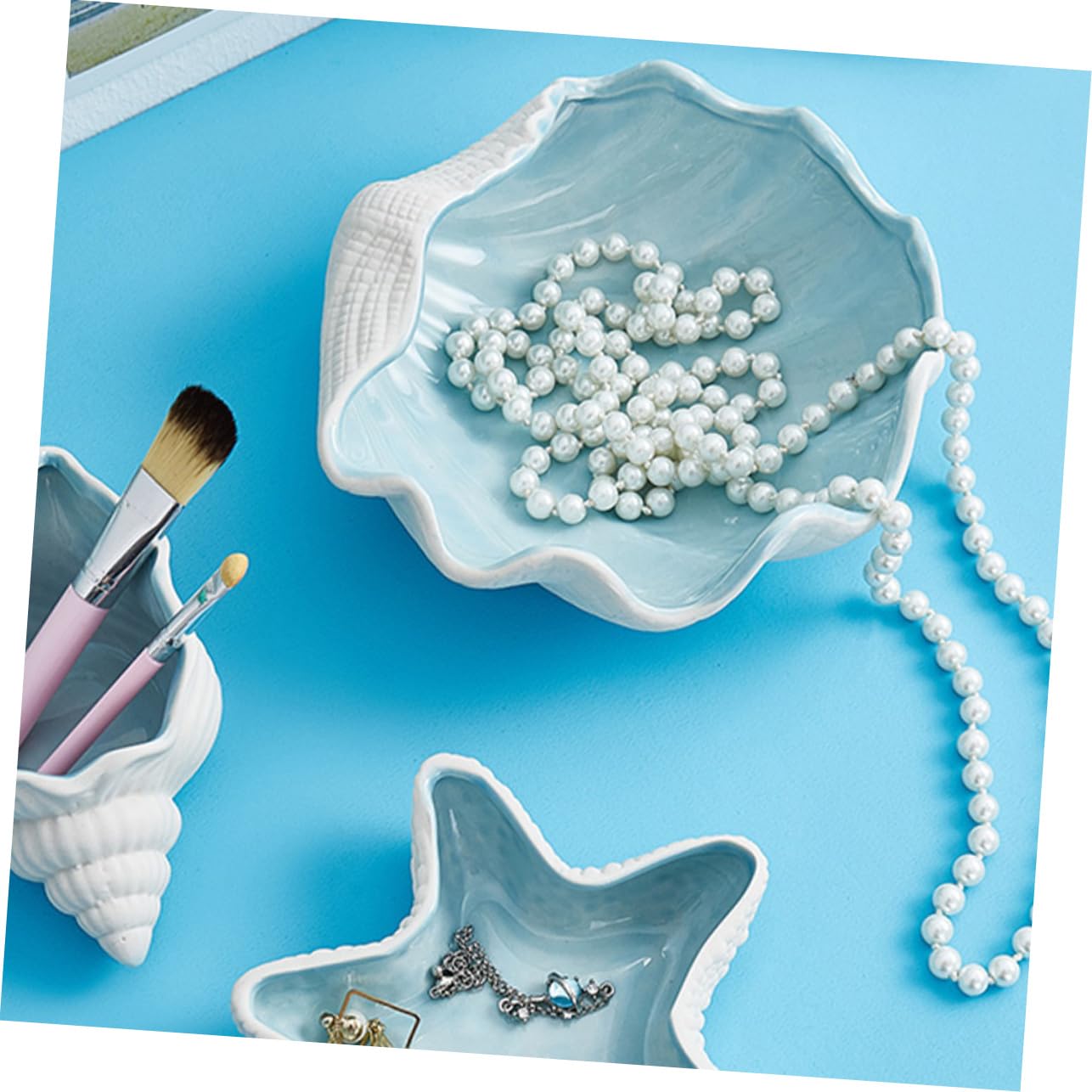Bandeja de Cerámica y Decoración Moderna Hogar Diseño de Concha Organizador Multifuncional para Almacenar Joyas y Pendientes