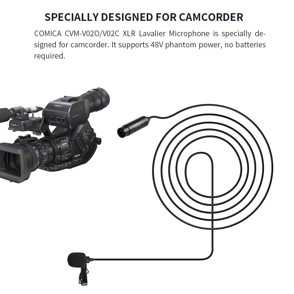 HUIOP micrófono lavalier CVM-V02C Micrófono de Solapa cardioide Lavalier Micrófono de Condensador Conector XLR Admite alimentación Fantasma de 48 V Compatible con videocámaras Grabación de Video