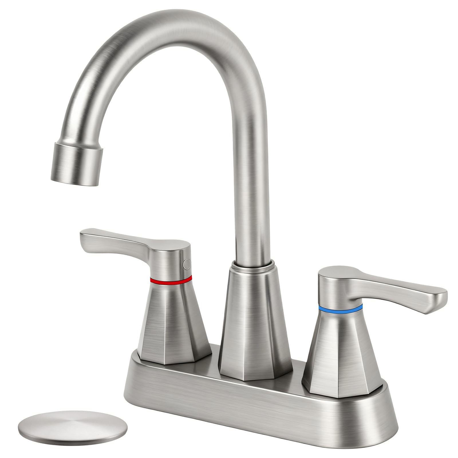 Brushed Nickel Bathroom Faucet 3 Hole 4 Inch 2-Handle Centerset Bathroom Sink Faucet Faucet for Bathroom Sink 360