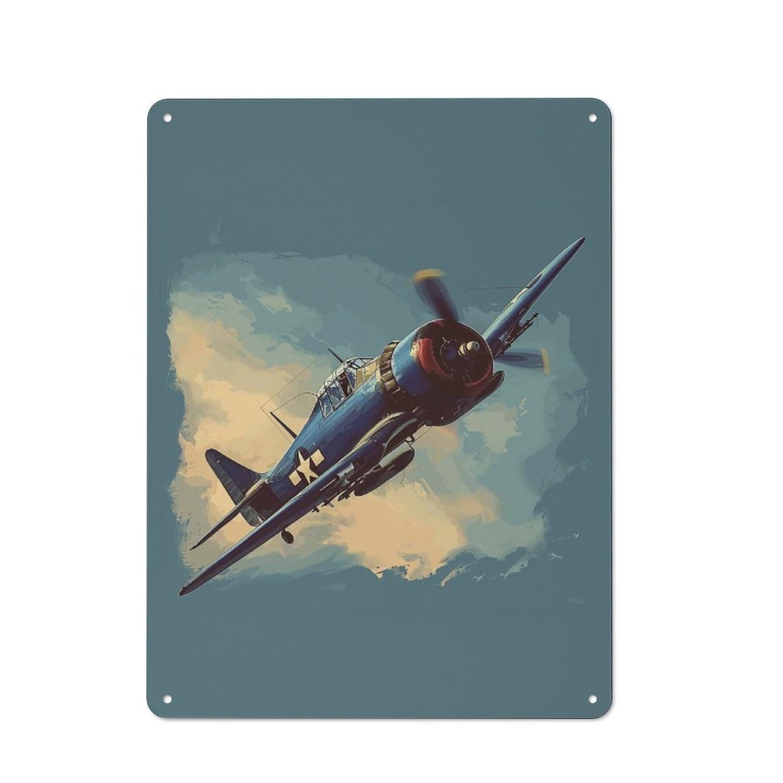 F6F Hellcat Plane Decorative Metal Plaque, Bright Printed Design, for Washroom, Small Wall Space Or Hallway, 40x30cm