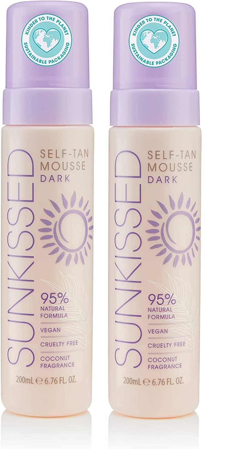 Sunkissed Self Tan Mousse Dark 95 Percent Natural 200ml 2 Pack, 100 ml (Pack of 2)