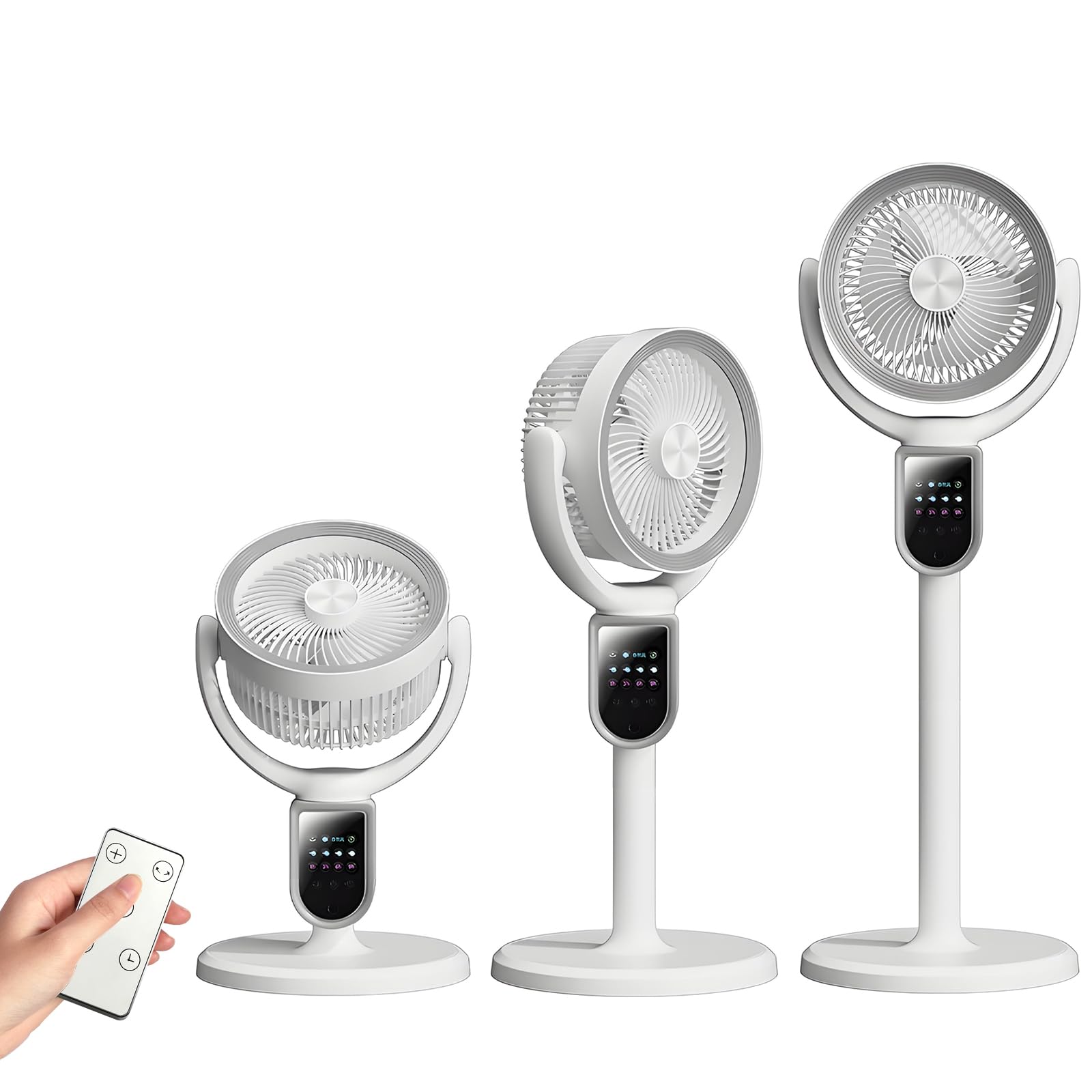 Standventilator, Ventilator leise 20 dB mit Fernbedienung,30m Wurfweite,Luftzirkulator 90° und 140° Oszillation,Fan mit Fernbedienung und Kühlung,3 in 1 höhenverstellbar, 4 Modi/4 Stufen/Timer (A)