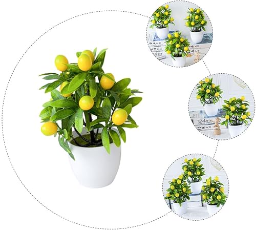 Miniatura 6 de IWOWHERO Planta artificial en maceta de limón en maceta, fruta falsa en maceta, árbol de limonero, simulación de árbol de limón en maceta, plantas