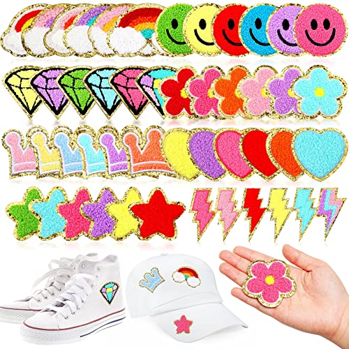 Yilloog 48 Pcs Self Adhesive Iron on Patches Chenille Embroidered Iron Sew on Patches Applique Santa Snowman Gingerbread DIY Accessory for Clothes Hats Jeans Dress Socks(Vivid) by Yilloog - Used condition - US$13.30