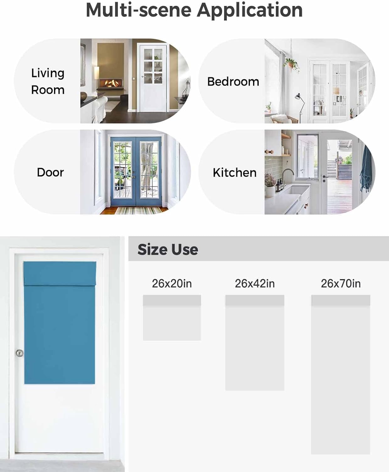DecorLovee Blue Blackout Door Curtains for Door Window, Modern Pure Wave Ride French Doorway Curtains Privacy Door Curtain for Patio Door, Sliding Door, Front Door, 26Wx70L Inch