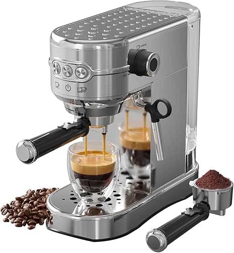 Espresso Machine 20 Bar, Compact Espresso Maker, Stainless Steel Expresso