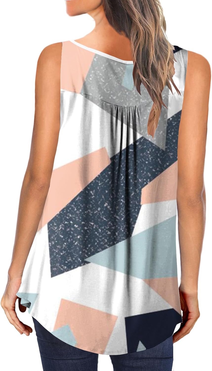 BeadChica Plus Size Women's Casual Tank Tops For Leggings Sleeveless Dressy Tunics Shirts Botton Down Henley Blouses Summer-Floral-XL - Image 3