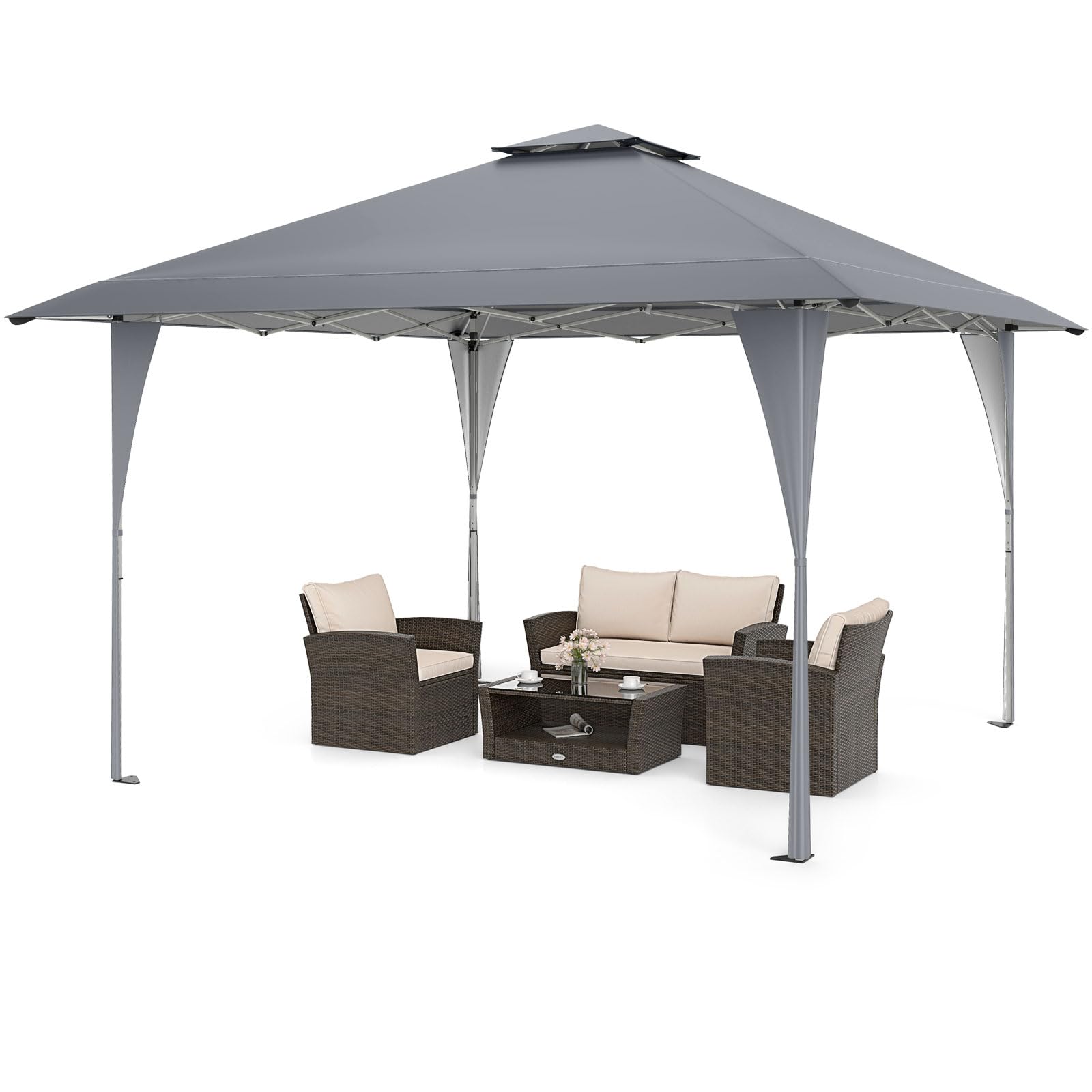 RELAX4LIFE Tonnelle Pliante 4x4 Imperméable, Tonnelle de Jardin Extérieur, Tissu Oxford Résistant, Cadre Métallique Revêtu, Protection Solaire, Barnum Pliant Facile à Monter pour Terrasse Patio (Gris)