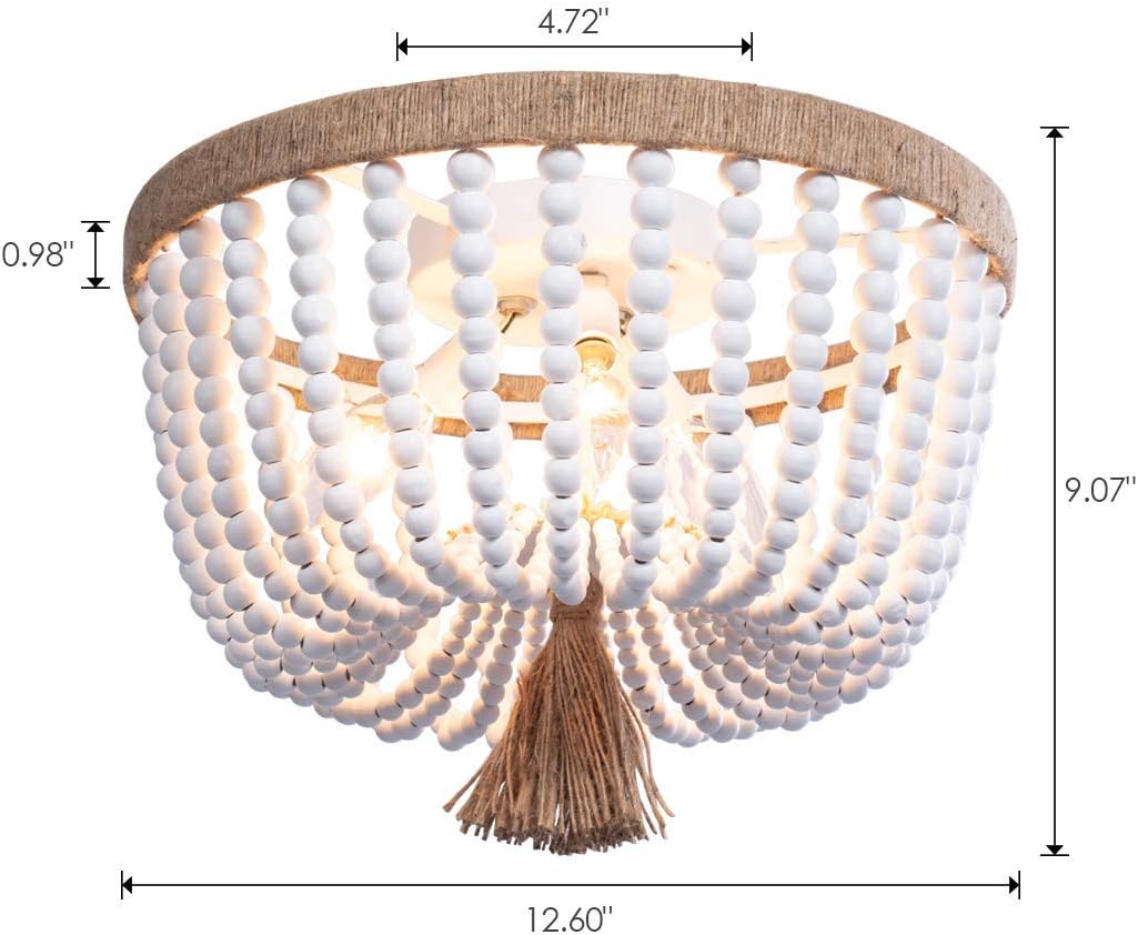 Wood Beaded Flush Mount Ceiling Light and Floor Lamp Bundle