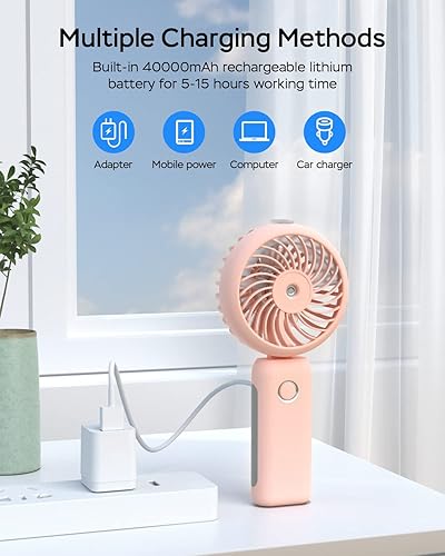 Miniatura 7 de RNKRUN Ventilador de nebulización portátil de mano, 4000 mAh USB recargable personal Mister ventilador plegable con pilas, ventilador de niebla de