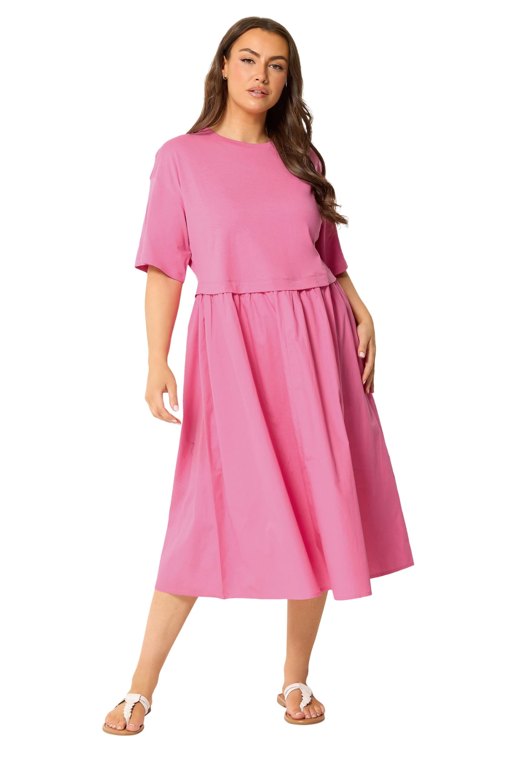 Yours Women's Pink Poplin T-Shirt Midi Dress In Size 20