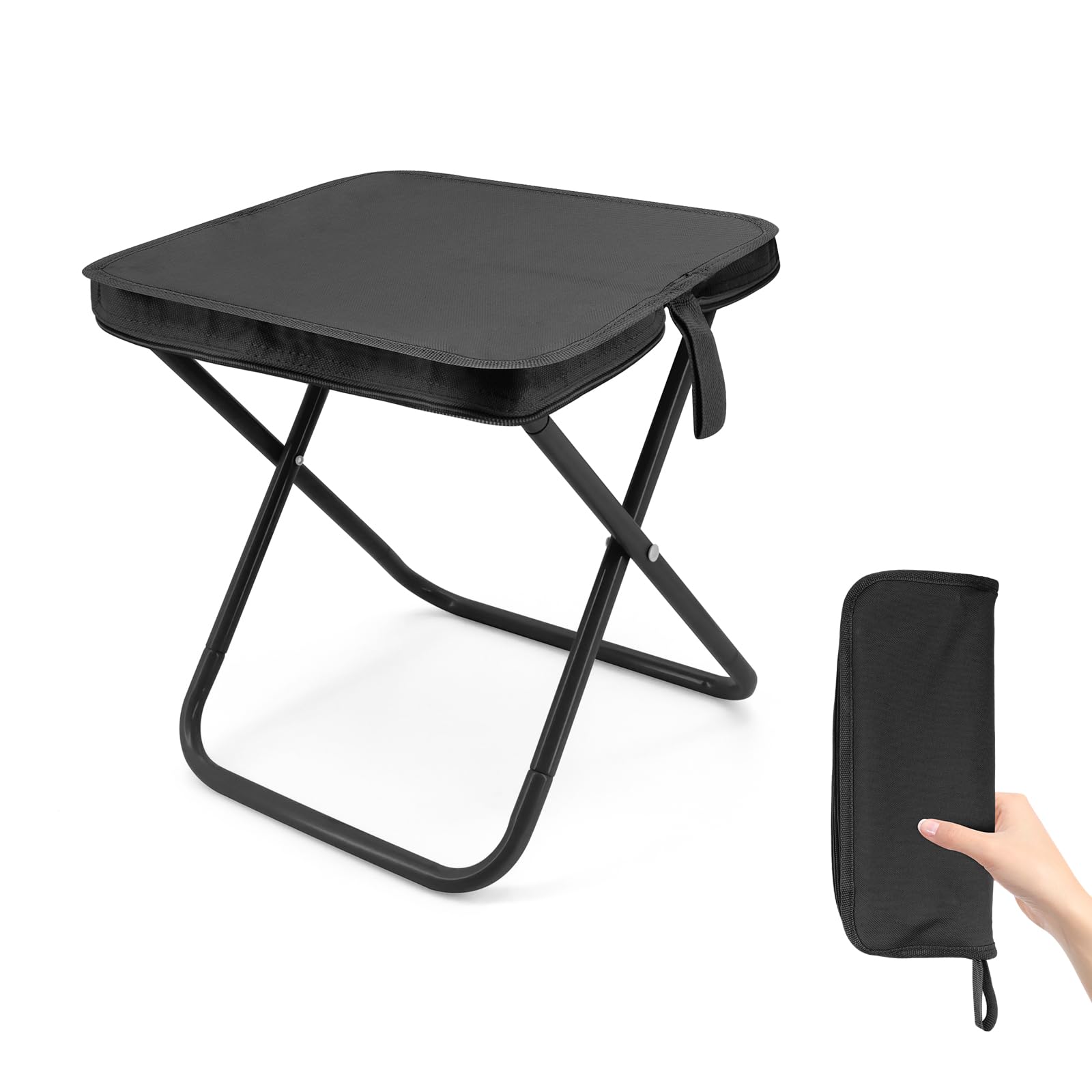 CheurYae Camping Folding Stool,Portable Lightweight Camping Stool,Mini Outdoor Hunting Stool with Zippered Carrying Bag for Camping,Fishing,Hiking, Picnic,BBQ (Black)