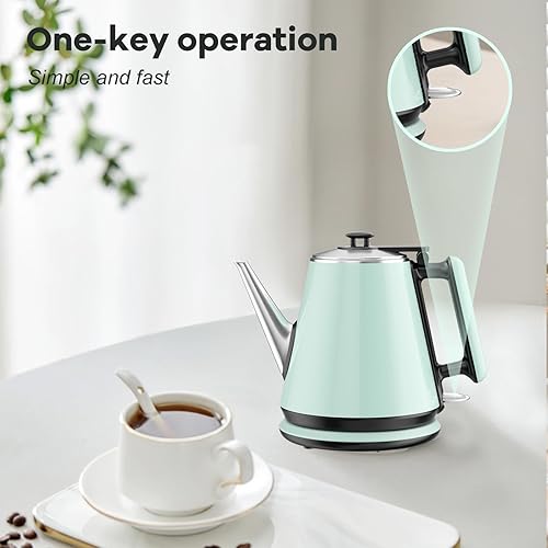 Miniatura 5 de Hervidor eléctrico pequeño de 0.9 L, interior de acero inoxidable 304, 1000 W de ebullición rápida en 4-6 minutos, diseño compacto clásico con una