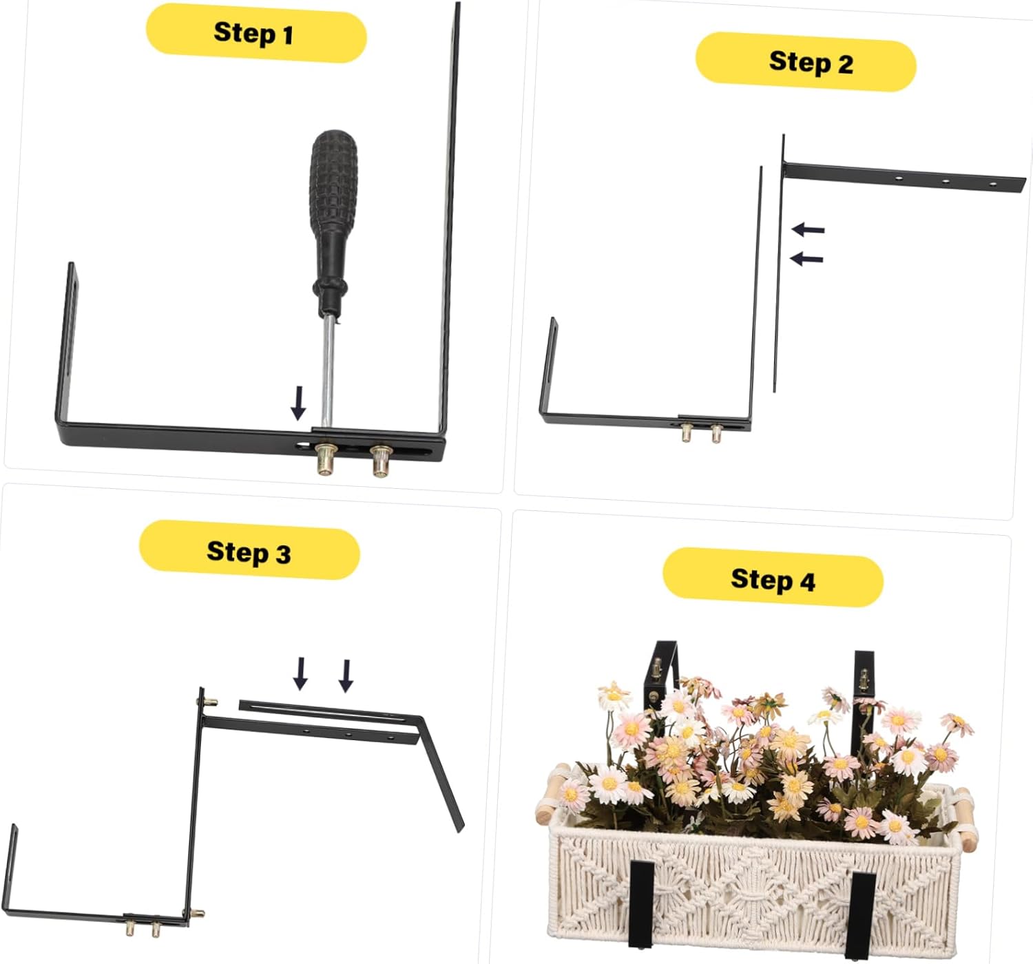 MERRYHAPY Adjustable Planter Bracket Hooks for Railing 2-Piece Set Flower Box Brackets for Deck Railing Easy Installation Sturdy Metal Construction